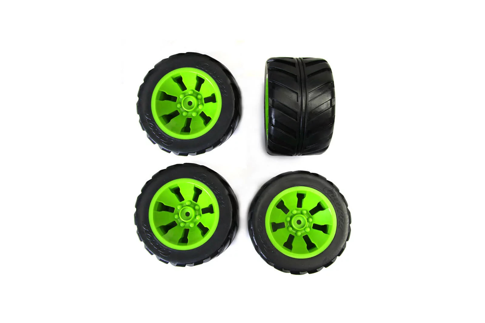 4 Reifen mit Felgen für Racing Machine (120011, 120007, 120008, 120009) Achtung: Farbe grün!