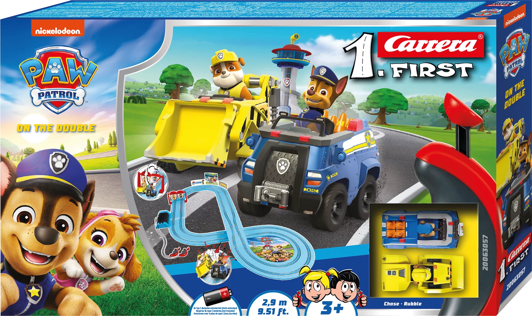 Circuit De Voitures Paw Patrol - On The Double - Set Carrera First Pour Enfants Dès 3 Ans - Avec Chase Et Rubble